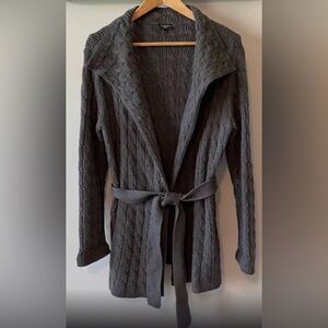 Talbots Grey Wool Blend Cable Knit Long Cardigan With Belt,| Color: Gray | Size: